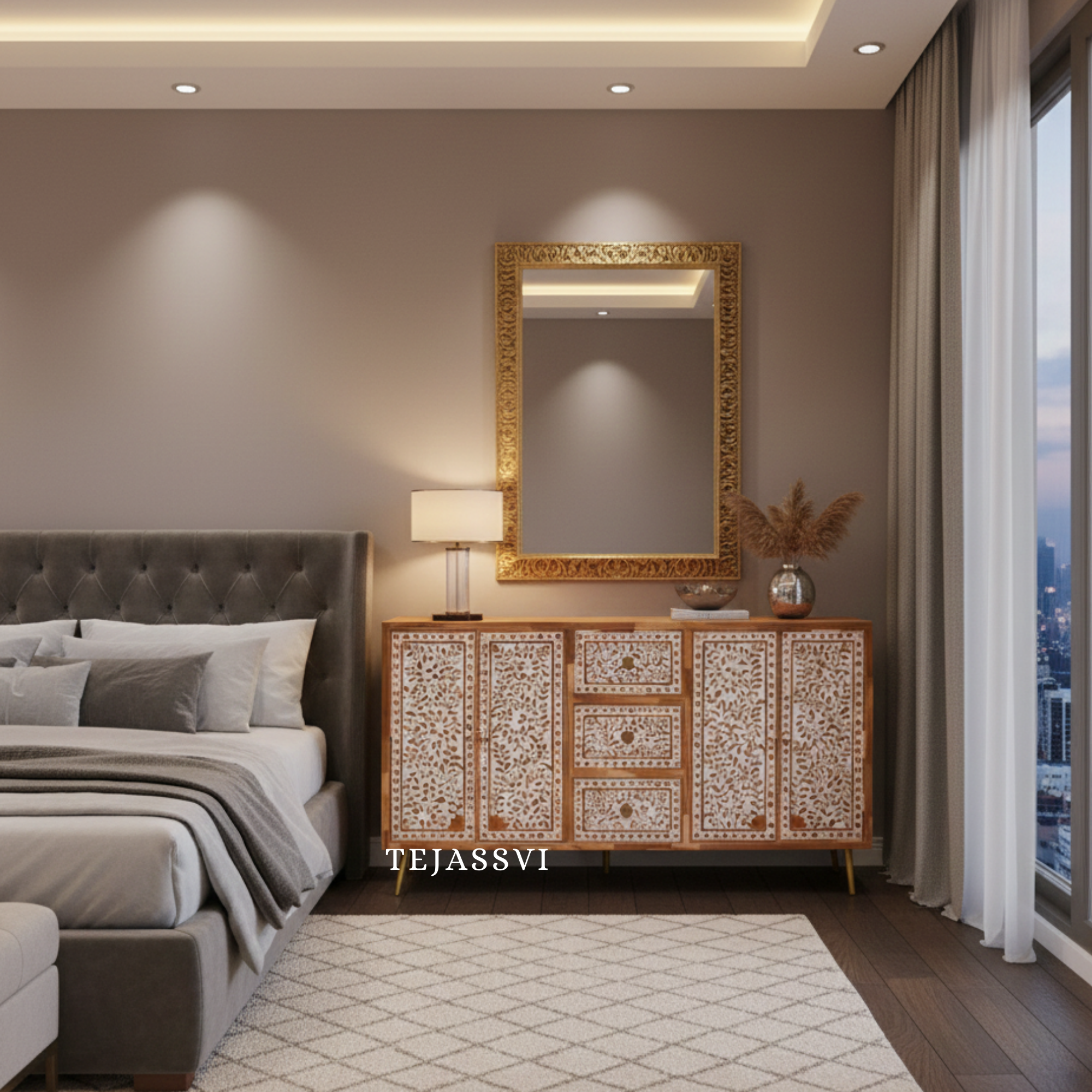 Handmade Wood Inlay Sideboards / Wood Inlay Console / Wood Inlay Chest of Drawer / Luxury Furniture / Wood Inlay Cabinet with Door & Drawer .