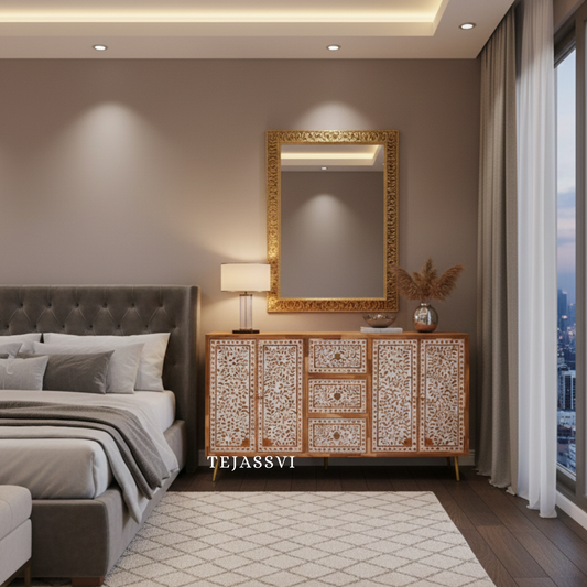 Handmade Wood Inlay Sideboards / Wood Inlay Console / Wood Inlay Chest of Drawer / Luxury Furniture / Wood Inlay Cabinet with Door & Drawer .