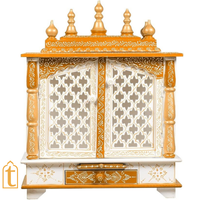 Handcrafted Wooden Temple Mandir: Indian Pooja Ghar, Wall Mount Decor, Wooden White & Goldan Pooja Mandir