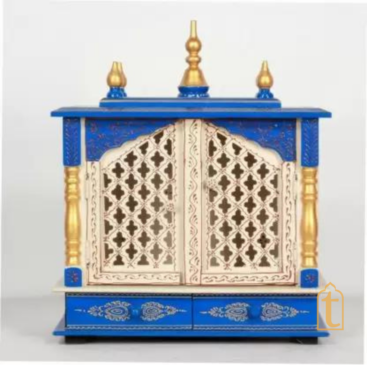 Home Wooden Temple with Doors | Handmade Wall Hanging Pooja Mandir | Large Brown Worship Shrine for Diwali