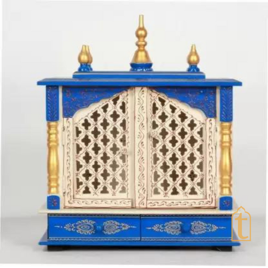 Home Wooden Temple with Doors | Handmade Wall Hanging Pooja Mandir | Large Brown Worship Shrine for Diwali