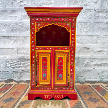 Handmade Hand Painted Bedside Table in Red & yellow , Home Decor Table, Handpainted side table, Indian Moroccan painted Furniture.