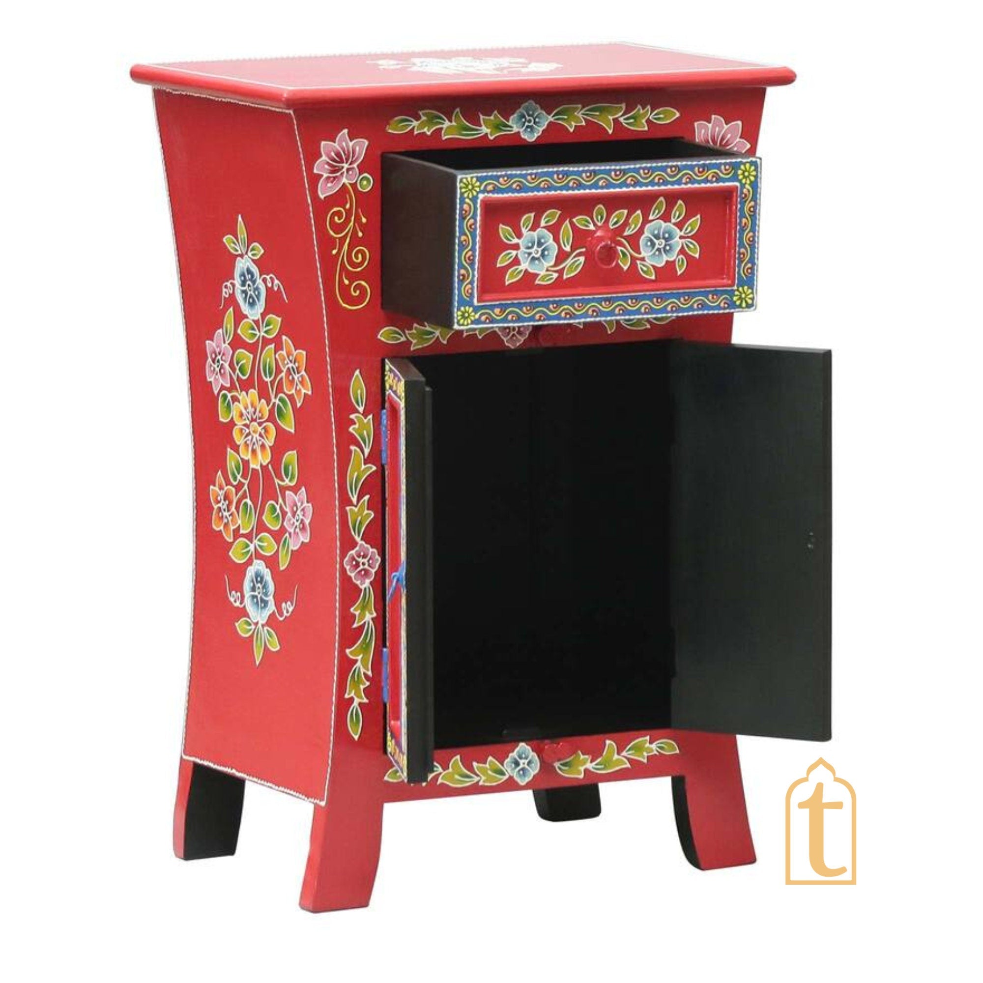 Indian Hand painted Wooden Chest Drawers | Side Table / Chest of Drawers for Living Room | Traditional Side hand-painted Table with Drawers.
