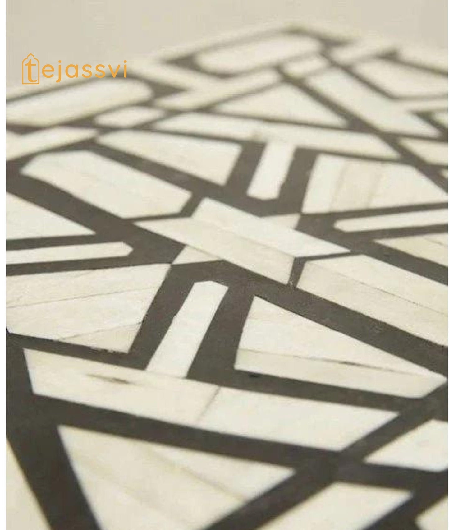 Bone Inlay Geometric Design 1 drawer Side Table/Handmade Bone Inlay Coffee table/MOP Black and White Bone Inlay Nightstand/Modern Furniture