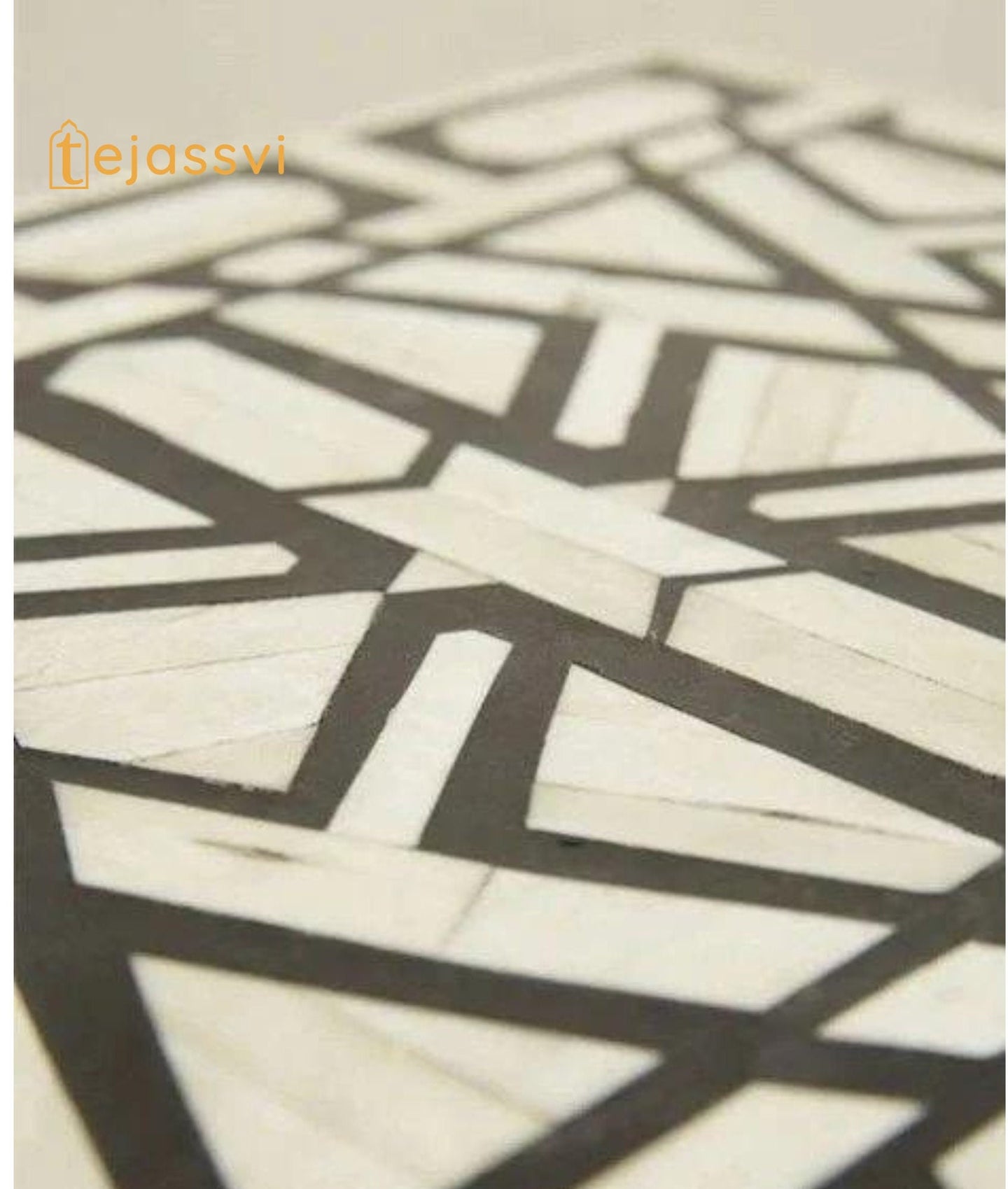 Bone Inlay Geometric Design 1 drawer Side Table/Handmade Bone Inlay Coffee table/MOP Black and White Bone Inlay Nightstand/Modern Furniture