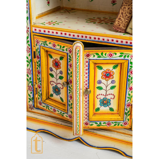 Handmade Hand Painted Bedside Table in Cream & Yellow, Home Decor Table, Bedroom Table, Side Table, Indian, Moroccan painted Furniture.