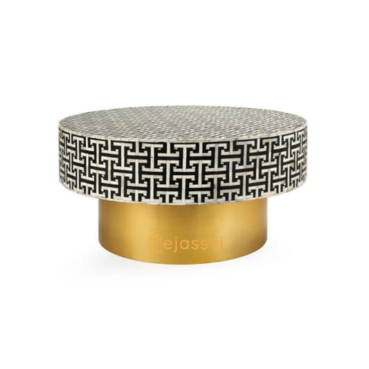 Handmade Bone Inlay Coffee Table | Center table, BONE INLAY TABLE, Round Coffee Table, strip Black Centre Table, Bone Inlay  Cocktail Table.