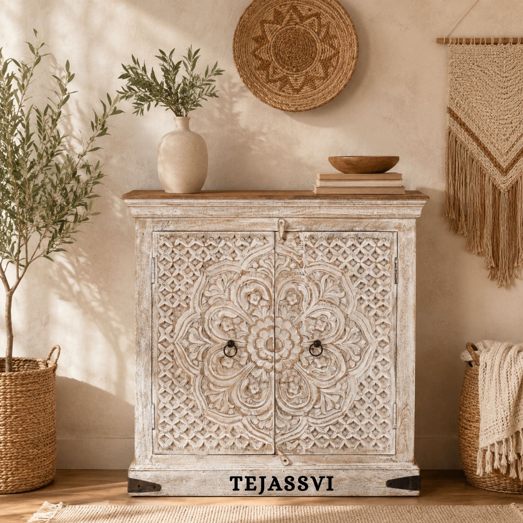 Wooden Indian Carving cabinet / Wooden carving Sideboard / Wooden Storage Cabinet | Luxury Entryway Table | wooden Storage Cupboard.