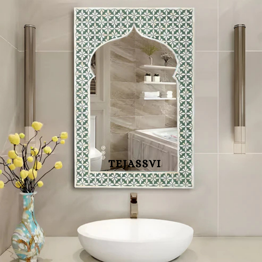 Bone Inlay floral design blue Color Wall Hanging Large Mirror  / wooden bone inlay wall mirror / Wall Décor / Wall Hanging.