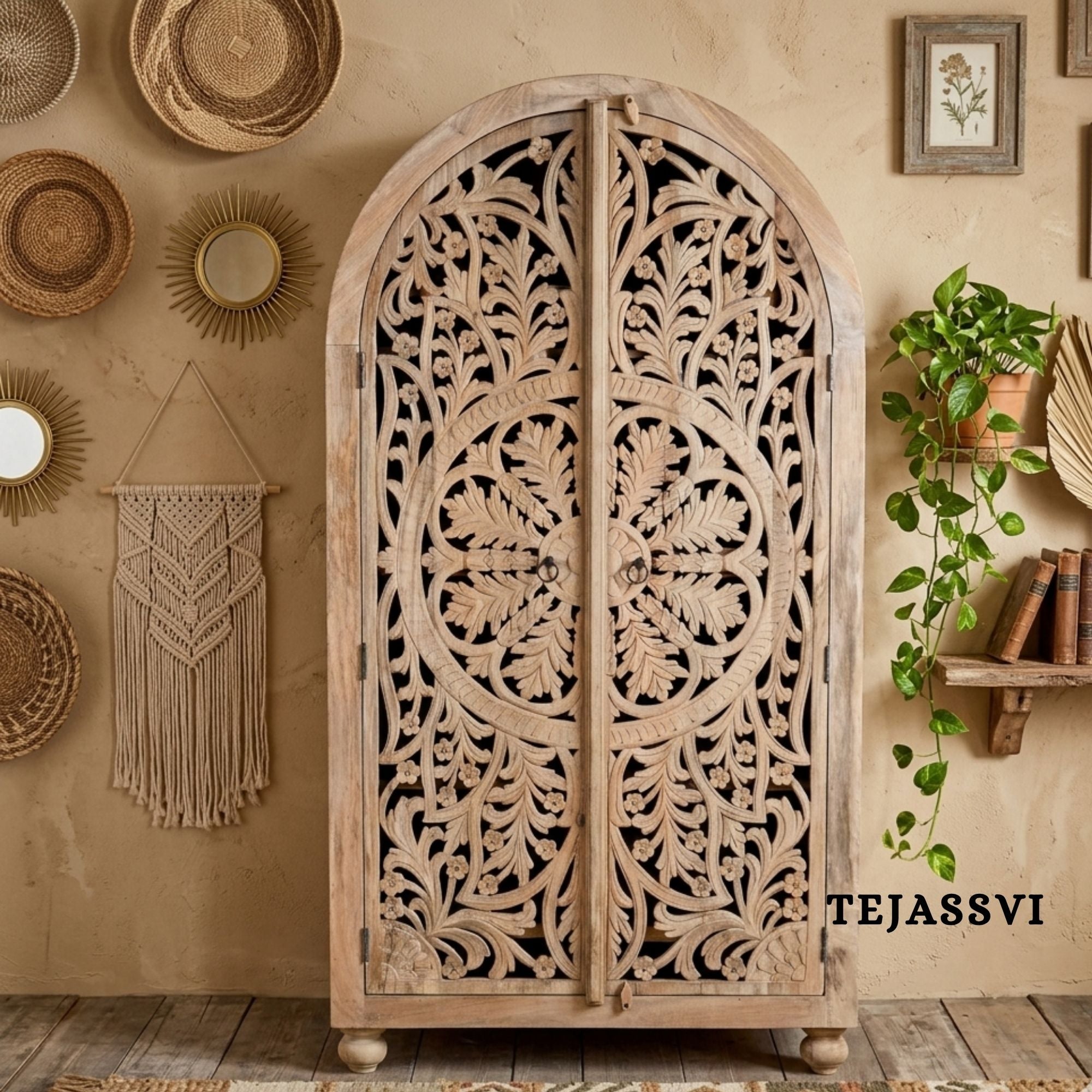Wooden Indian Carving Wardrobe / Wooden carving Sideboard / Wooden Storage Cabinet | Luxury Entryway Table | wooden Storage Sideboard.