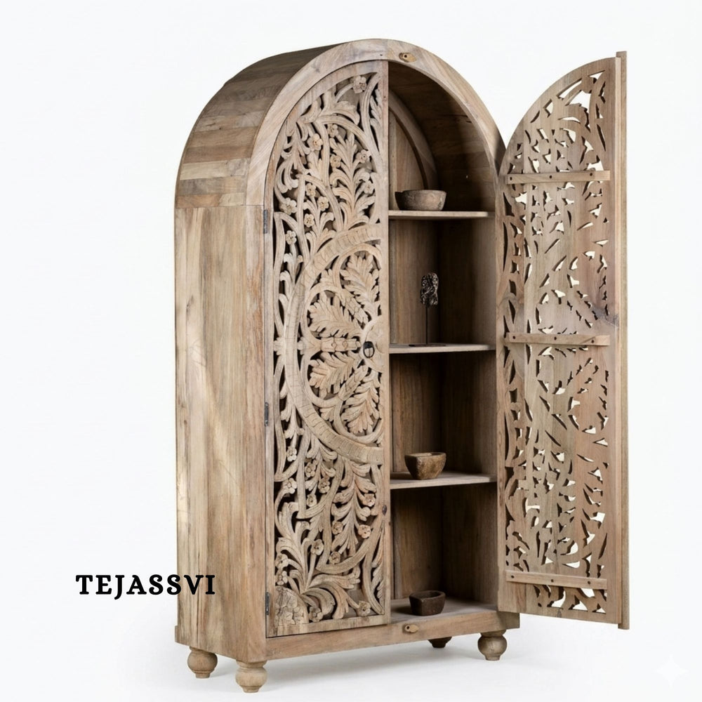 Wooden Indian Carving Wardrobe / Wooden carving Sideboard / Wooden Storage Cabinet | Luxury Entryway Table | wooden Storage Sideboard.
