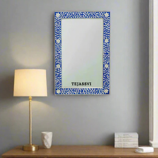Bone Inlay floral design  blue Color Wall Hanging Large Mirror  / wooden bone inlay wall mirror / Wall Décor / Wall Hanging.