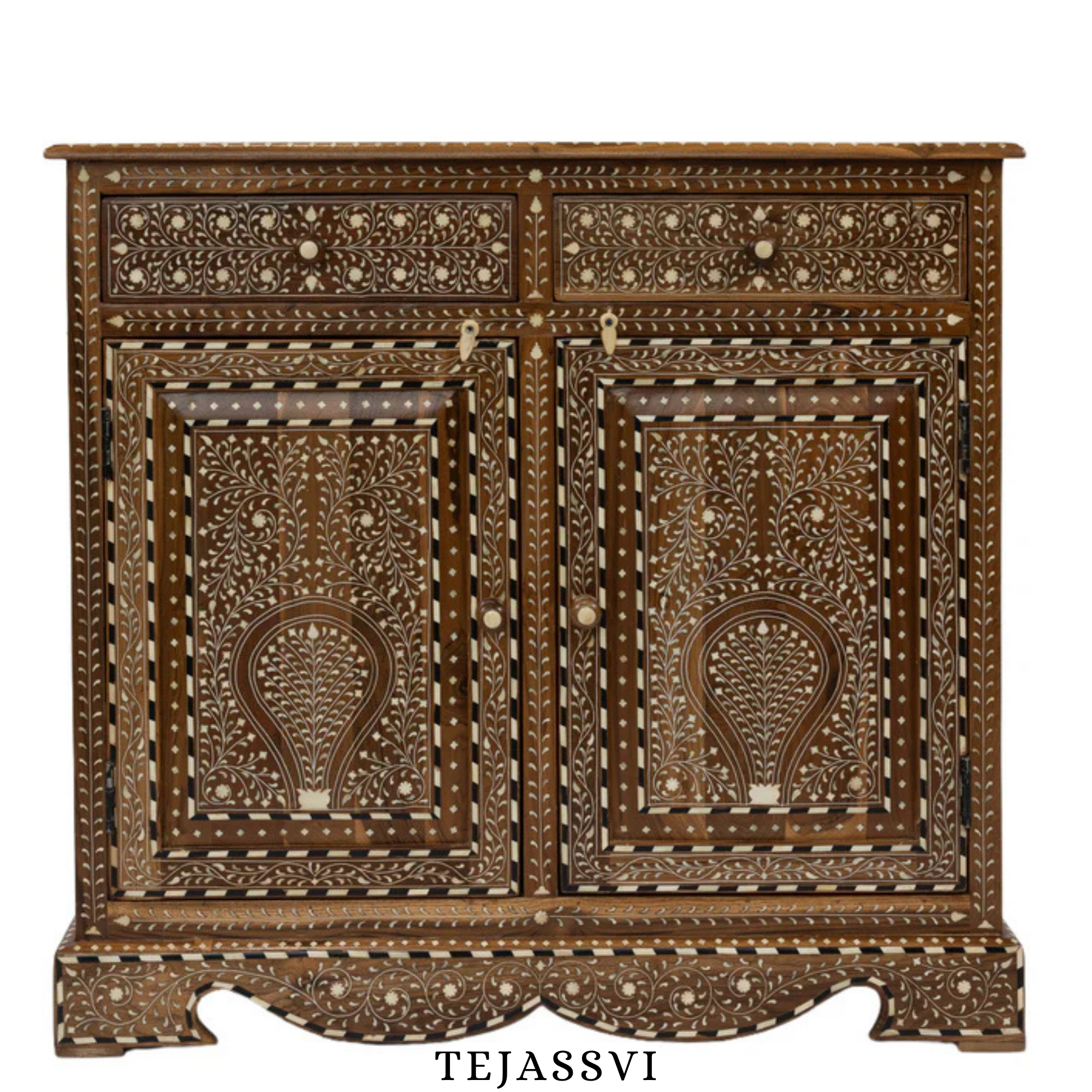 Handmade Wood Bone Inlay Modern Sideboards / Wood Bone Inlay Console | Wood Bone Inlay Cabinet With 2 Drawer & 2 Door Furniture  | Wooden Sideboards | Luxury Furniture.