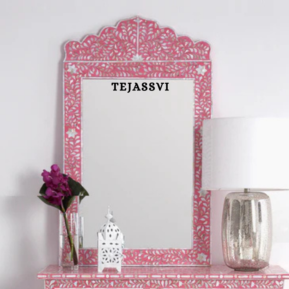 Bone Inlay Floral Design Pink Resin Wall Hangings Large Mirror