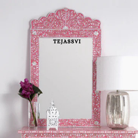 Bone Inlay Floral Design Pink Resin Wall Hangings Large Mirror