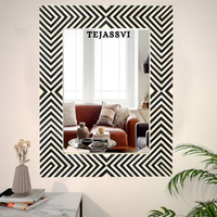 Bone Inlay Strip Design Wall Hanging Décor Mirror with Black Resin
