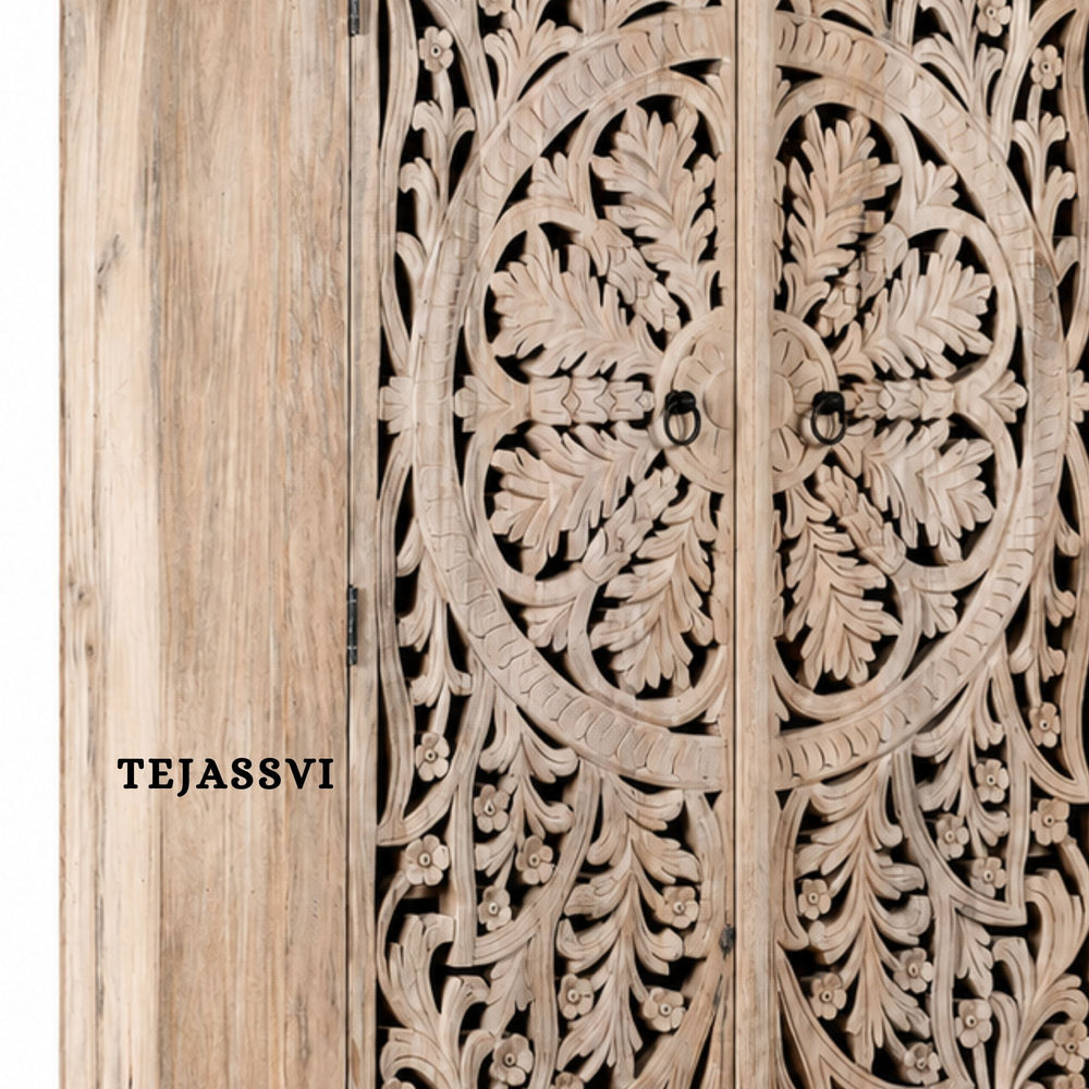 Wooden Indian Carving Wardrobe / Wooden carving Sideboard / Wooden Storage Cabinet | Luxury Entryway Table | wooden Storage Sideboard.