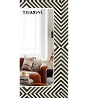 Bone Inlay Strip Design Wall Hanging Décor Mirror with Black Resin
