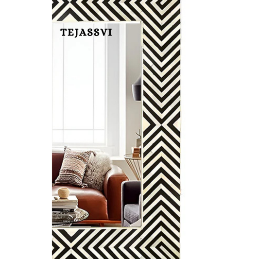 Bone Inlay strip  design black Color Wall Hanging Large Mirror  / wooden bone inlay wall mirror / Wall Décor / Wall Hanging .