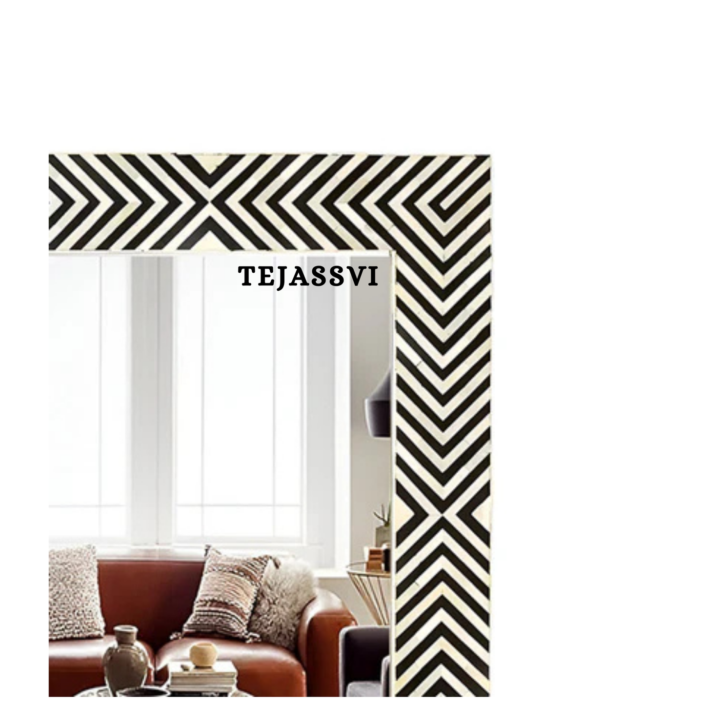 Bone Inlay Strip Design Wall Hanging Décor Mirror with Black Resin