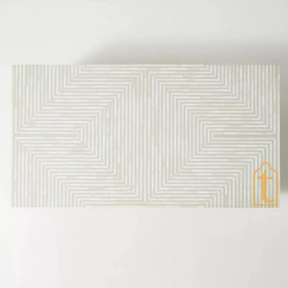Handmade Modern Striped Pattern Coffee Table / Bone Inlay Wooden Coffee Table / Wooden Furniture / Rectangle Coffee Table / Bone Inlay Cocktail Table.