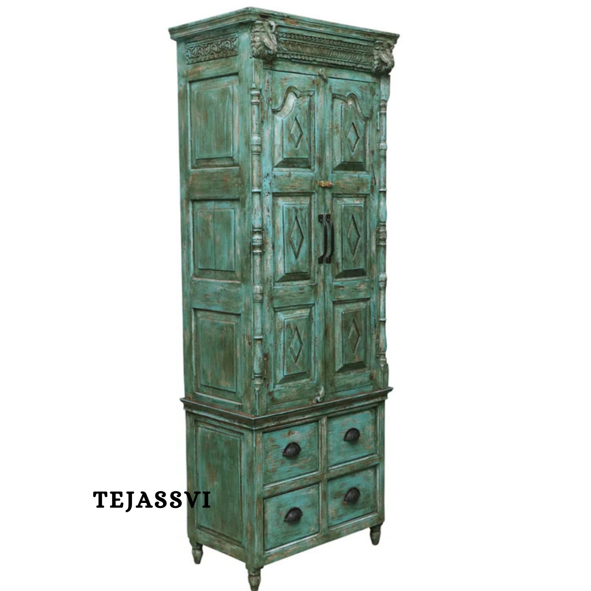 Wooden Indian  Antique Carving Wardrobe / Wooden Antique Carving Sideboard / Wooden Storage Cabinet | Luxury Entryway Table | wooden Storage Sideboard.