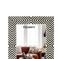 Bone Inlay Strip Design Wall Hanging Décor Mirror with Black Resin