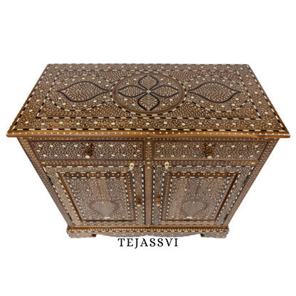 Handmade Wood Bone Inlay Modern Sideboards / Wood Bone Inlay Console | Wood Bone Inlay Cabinet With 2 Drawer & 2 Door Furniture  | Wooden Sideboards | Luxury Furniture.