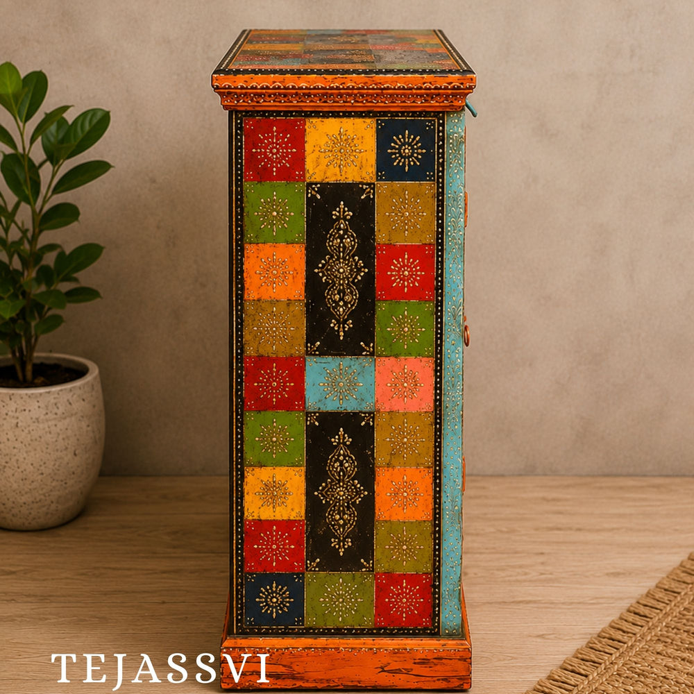 Wooden Indian Beautiful Hand Painting Side Board / Handmade Furniture / Side Table Indian Handicrafts Décor / Home Cupboard / Storage Cabinet.
