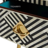Bone Inlay Bedside Table for 1 Drawer / Bone Inlay Table / Strip Design Bedside Table / Bone Inlay Cocktail Table . (Copy)