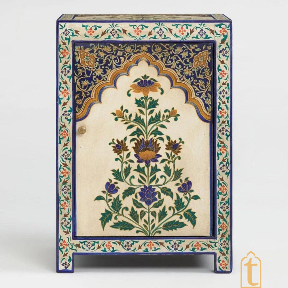 Wood Beautiful Flower Painted Side Storage Cabinet / Wood Cabinet Wooden Furniture Nightstand Bedside Storage Living Room Furniture Décor.