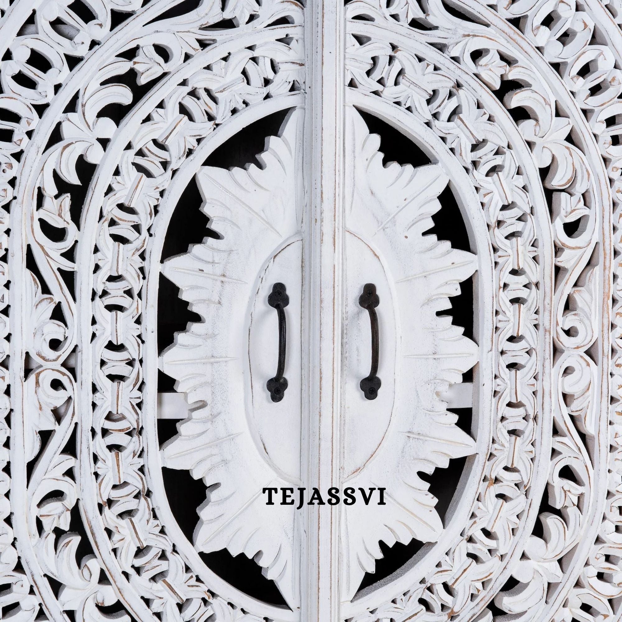 Wooden Indian Carving Wardrobe White Color  / Wooden carving Sideboard / Wooden Storage Cabinet | Luxury Entryway Table | wooden Storage Sideboard.
