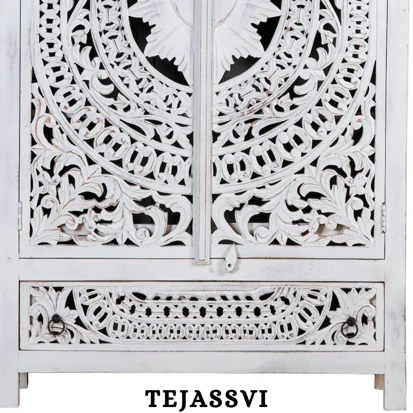 Wooden Indian Carving Wardrobe White Color  / Wooden carving Sideboard / Wooden Storage Cabinet | Luxury Entryway Table | wooden Storage Sideboard.