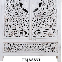 Wooden Indian Carving Wardrobe White Color  / Wooden carving Sideboard / Wooden Storage Cabinet | Luxury Entryway Table | wooden Storage Sideboard.