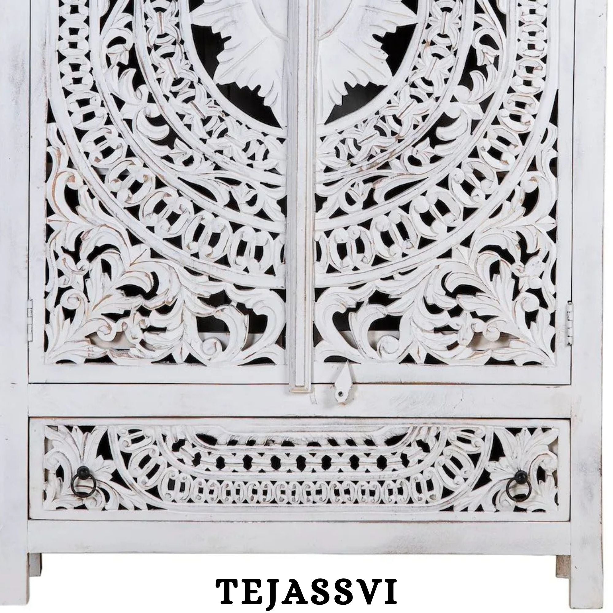 Wooden Indian Carving Wardrobe White Color  / Wooden carving Sideboard / Wooden Storage Cabinet | Luxury Entryway Table | wooden Storage Sideboard.
