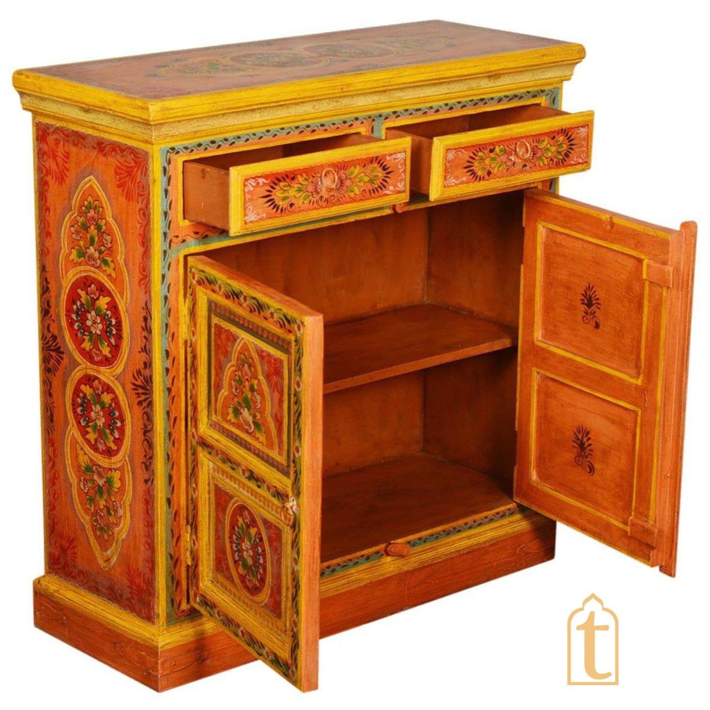 2 Drawer Hande Painted Storage Cabinet/Hand Painted Mango Wood  Large Chest of Drawers for Living Room/Traditional Side Table with Drawers.