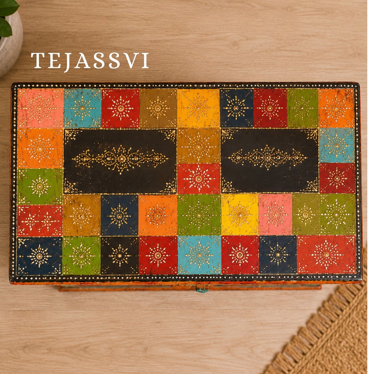 Wooden Indian Beautiful Hand Painting Side Board / Handmade Furniture / Side Table Indian Handicrafts Décor / Home Cupboard / Storage Cabinet.