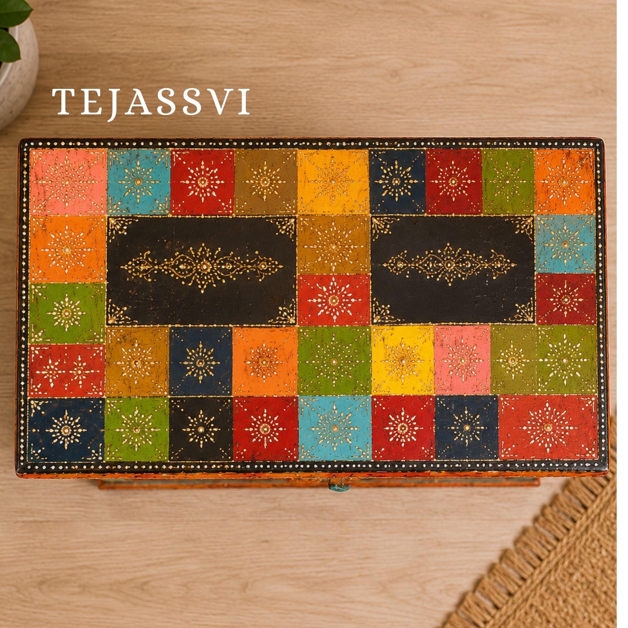 Wooden Indian Beautiful Hand Painting Side Board / Handmade Furniture / Side Table Indian Handicrafts Décor / Home Cupboard / Storage Cabinet.