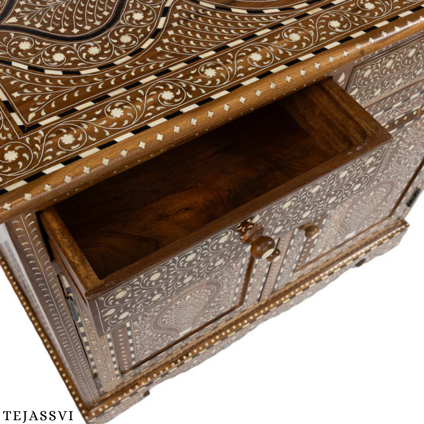 Handmade Wood Bone Inlay Modern Sideboards / Wood Bone Inlay Console | Wood Bone Inlay Cabinet With 2 Drawer & 2 Door Furniture  | Wooden Sideboards | Luxury Furniture.