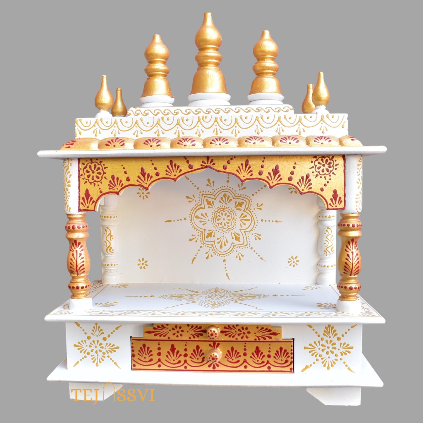 Wooden Open Temple Pooja Mandir | Beautiful Wall Hanging Small Wooden Temple for Home | Wooden Prayer Room, Alter, Shrine, Pooja Ghar