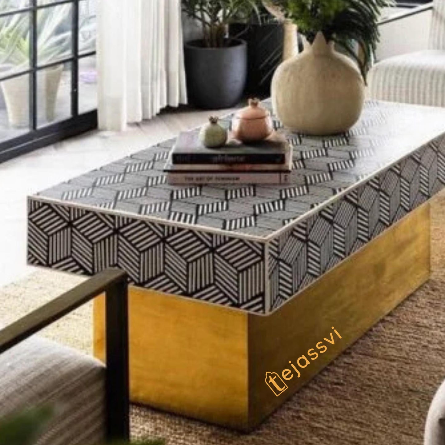 Wooden Bone Inlay Coffee Table/Bone Inlay Wooden ModernPattern Coffee Table Wooden Coffee Table/Centre Table/End Tables/Bone Inlay Furniture