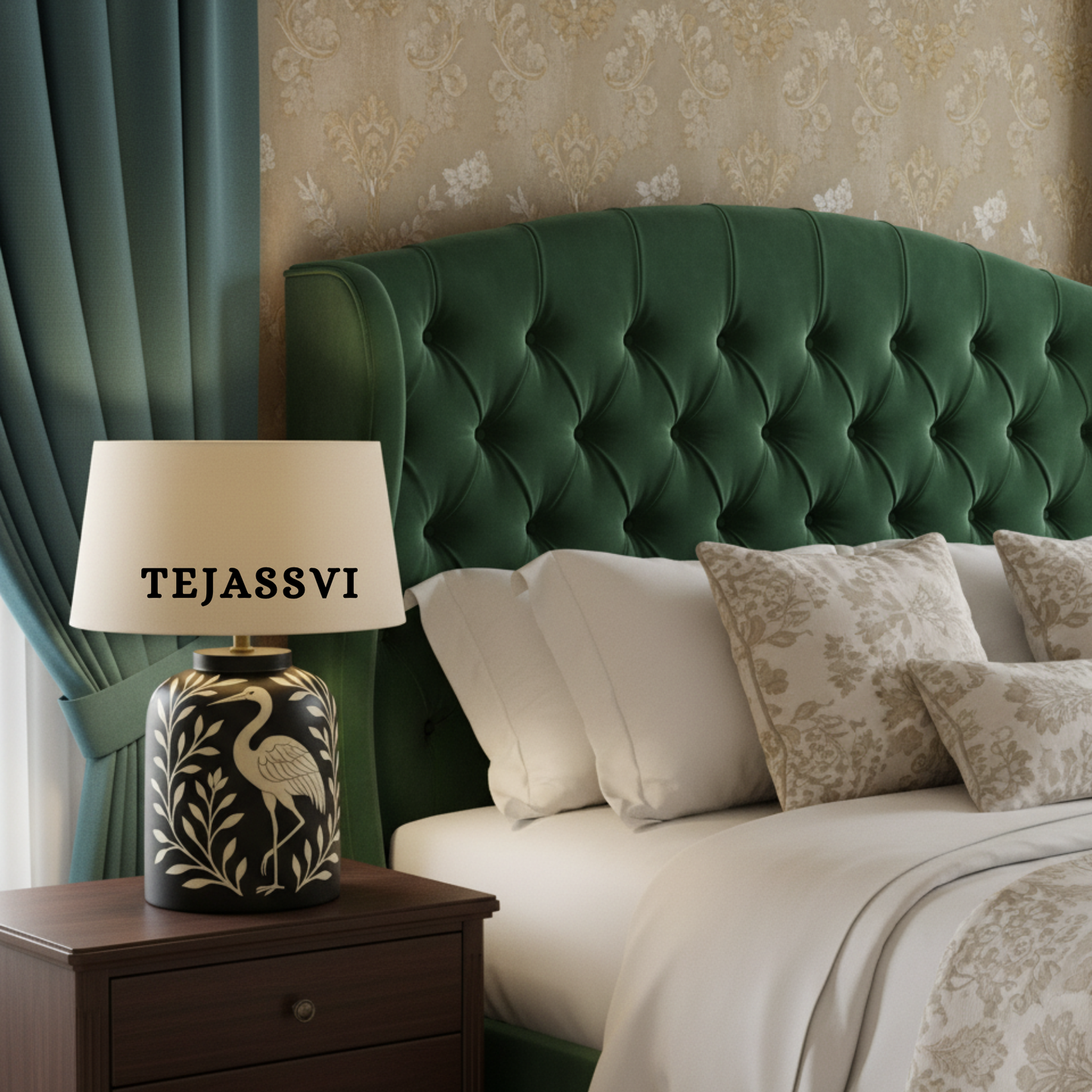 Wooden Bone Inlay Floral and swan Pattern Lamp for Bedroom / Bone Inlay Bed Room Lamp / Bedroom Décor Lamp / Handmade Inlay Table Lamp Home Decor Accent Light