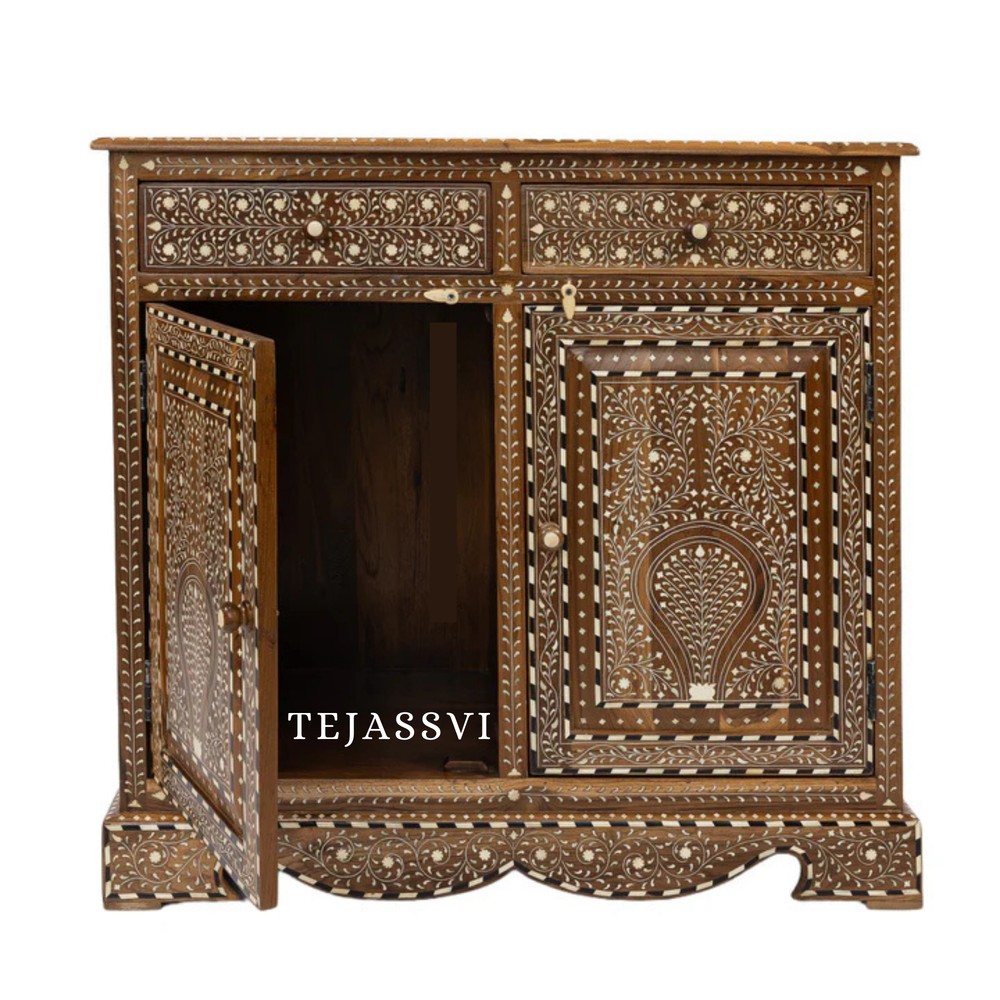 Handmade Wood Bone Inlay Modern Sideboards / Wood Bone Inlay Console | Wood Bone Inlay Cabinet With 2 Drawer & 2 Door Furniture  | Wooden Sideboards | Luxury Furniture.