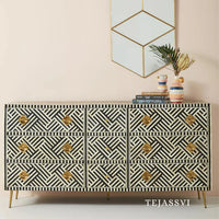 Wooden Bone Inlay Sideboard / Wooden Bone Inlay 9 Drawer Dresser / Bone Inlay Chest of 9 Drawer / Bone Inlay Buffet Large Dresser / Storage Unit.