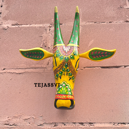 Wooden Painted Cow Head 16 Inches| Bull | Nandi Head Mask Wall Décor. Wooden Wall Hanging. Ethnic Indian Art.