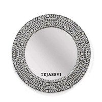 Bone Inlay Floral Design Black Wall Mirror for Wall Hanging Décor.