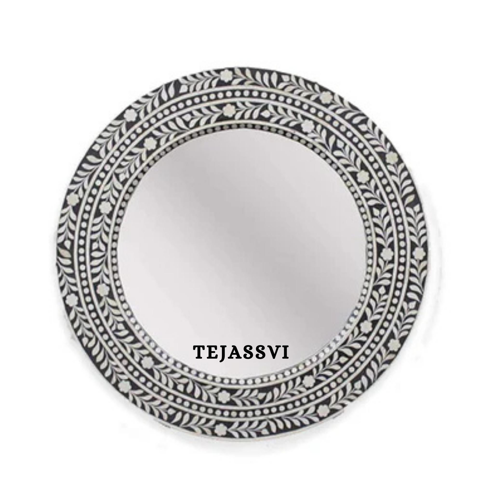 Bone Inlay Floral Design Black Wall Mirror for Wall Hanging Décor.