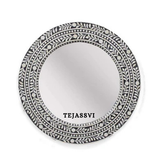 Bone Inlay floral design Black Color Wall Hanging Large Mirror  / wooden bone inlay wall mirror / Wall Décor / Wall Hanging.