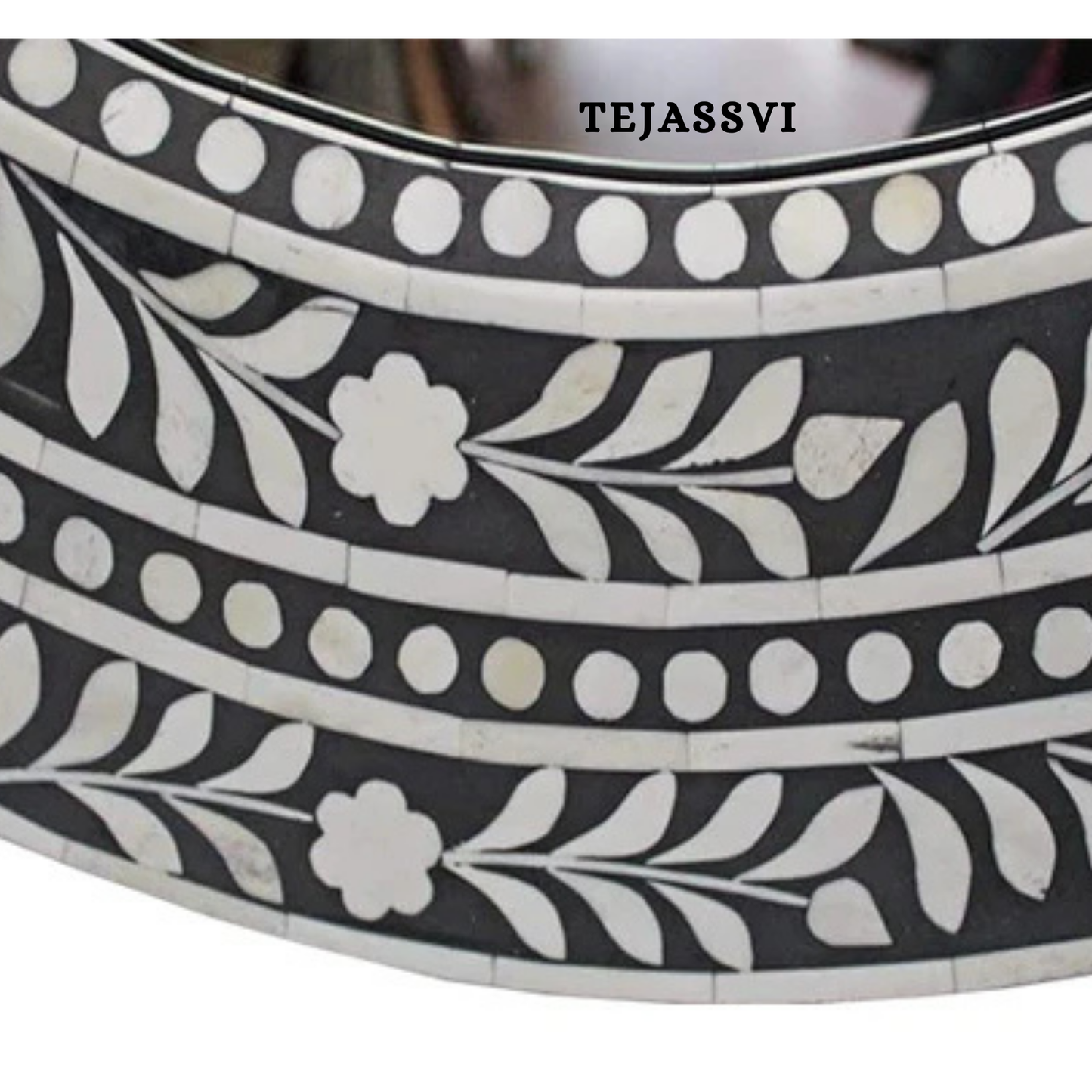 Bone Inlay Floral Design Black Wall Mirror for Wall Hanging Décor.