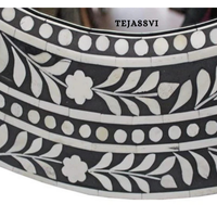 Bone Inlay Floral Design Black Wall Mirror for Wall Hanging Décor.